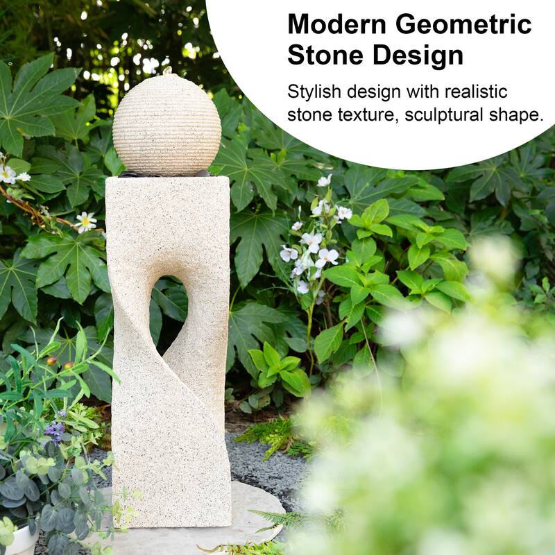 Glitzhome Modern Geometric Oversized Pedestal Sphere Polyresin Outdoor Floor Fountain with Pebbles
