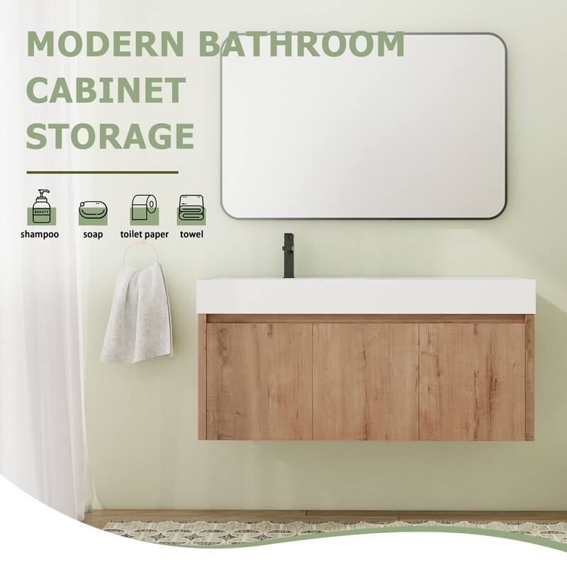 48" Floating Bathroom Vanity with Sink, Wall Mounted Bathroom Vanity with Soft Close Door