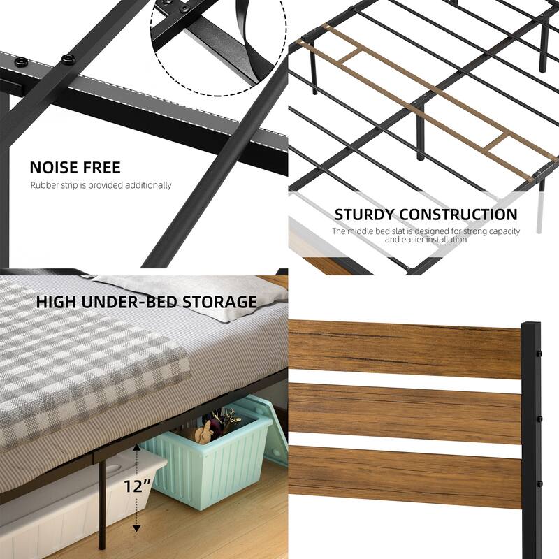 Platform Bed Frame with Wood Headboard No Box Spring Needed