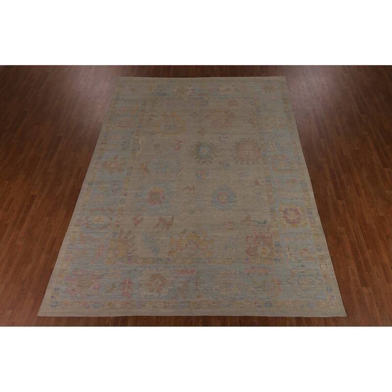 Vegetable Dye Oushak Turkish Rug Hand-Knotted Dining Room Wool Carpet - 9'0"x 12'1"