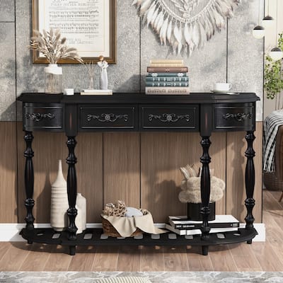 52''Modern and Contemporary Curved Console Table Sofa Table Entryway Table for Hallway Living Room with 4 Drawers and 1 Shelf