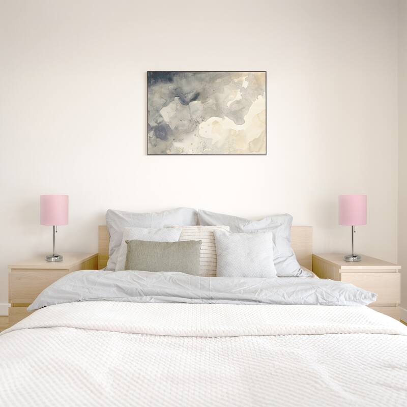 Stick Table Lamps with Drum Shade - 19.5" - Silver and Pink - Set of 2