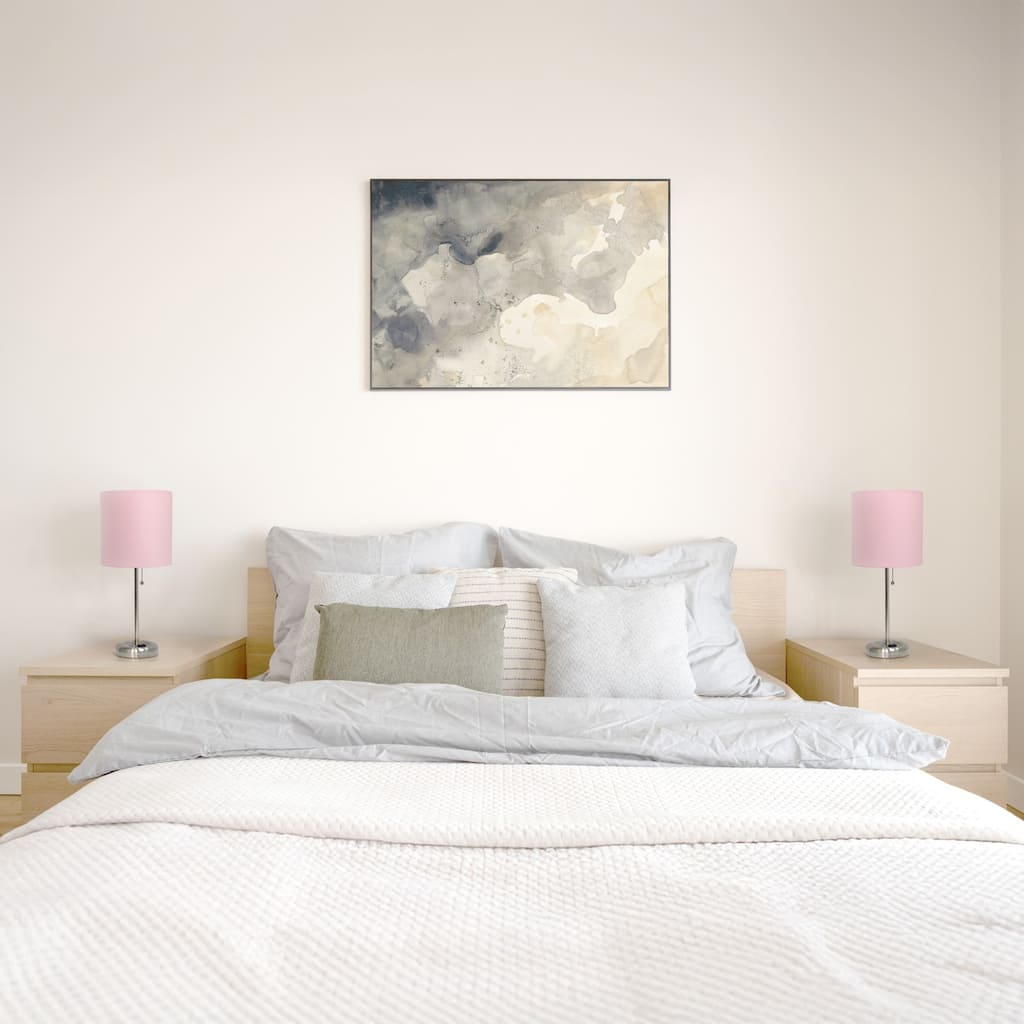 Stick Table Lamps with Drum Shade - 19.5" - Silver and Pink - Set of 2