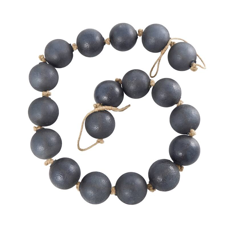Black Glass Handmade Round Extra Long Frosted Orb Beaded Garland with Tassel with Knotted Jute Rope