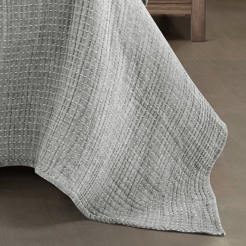 Lush Decor Solid Kantha Pick Stitch Woven Cotton 3-piece Quilt Set