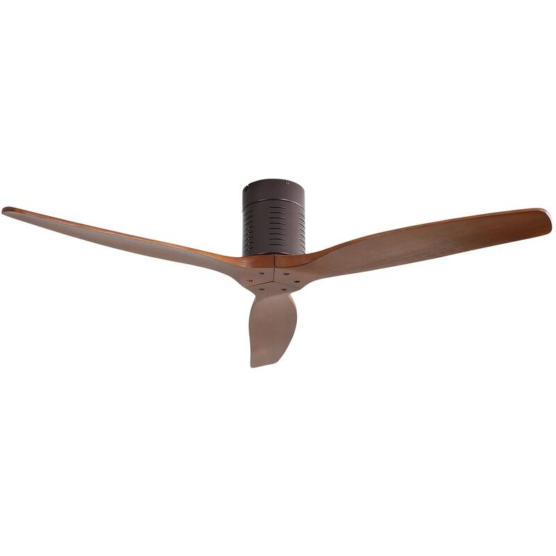 52 Inch Flush Mount Ceiling Fan with Remote Control,3 Wood Blades,Reverse Airflow,No Light - 52 Inch Blades