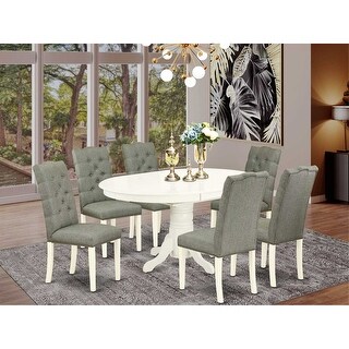 HomeStock 7-Pc Linen White Finish Solid Wood Top Dining Table with 6 ...
