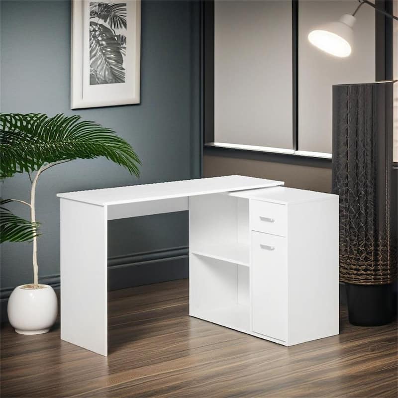 180° Rotating Corner Desk with Storage Shelves - Black