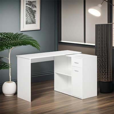 180° Rotating Corner Desk with Storage Shelves