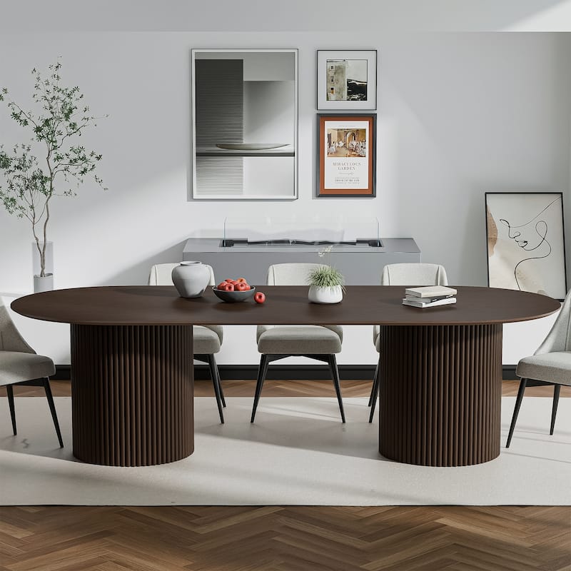 86" Big Solid Wood Oval Dining Table Kitchen Table for Family - Walnut