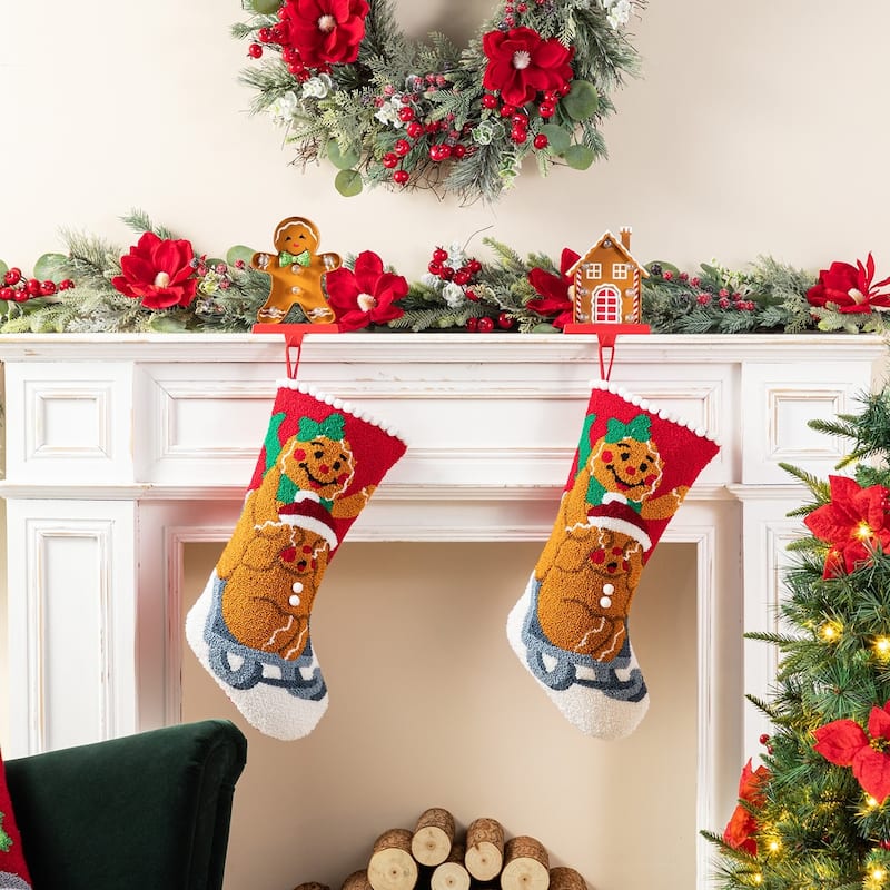 Glitzhome 21"L Gingerbread Man Hooked Stocking or Stocking holders - 4PK Stocking & Stocking holders