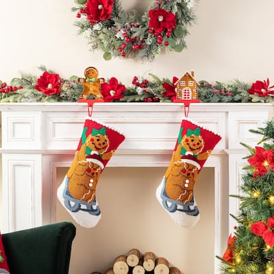Glitzhome 21"L Gingerbread Man Hooked Stocking or Stocking holders