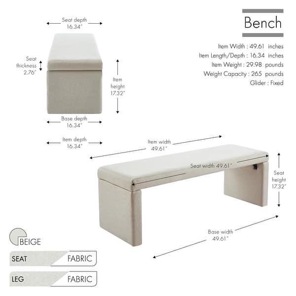 dimension image slide 1 of 3, Porthos Home Cyril Fabric Upholstered Accent Bench