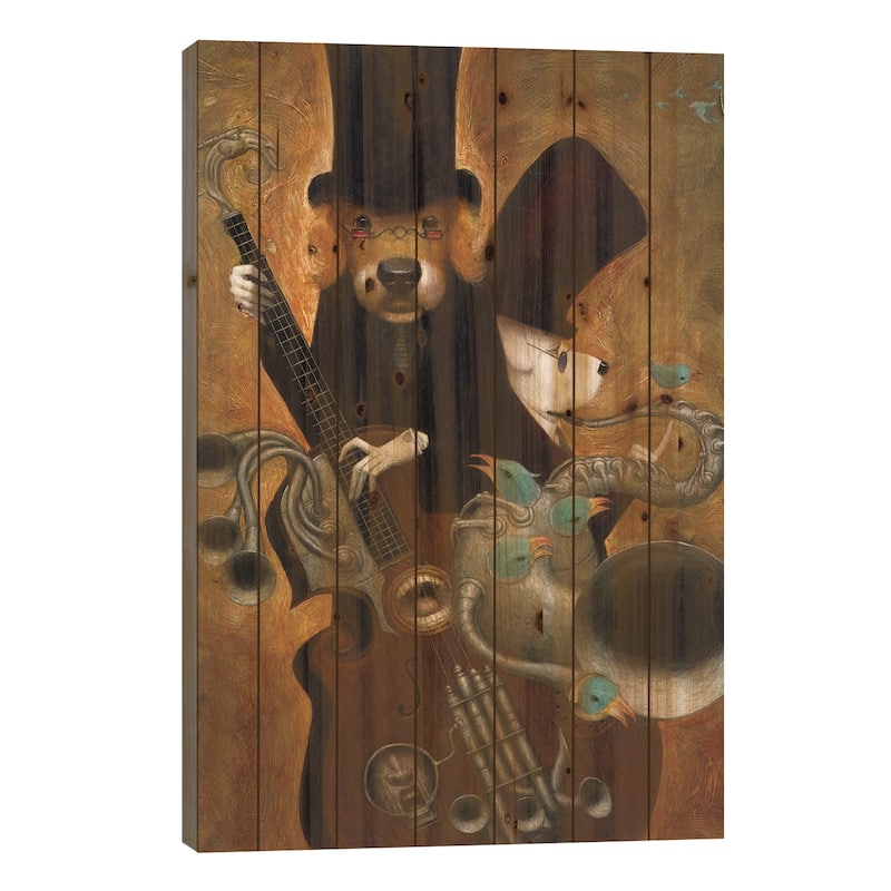 Canine Beat Print On Wood by Bill Carman - Multi-Color - 40x26x1.5