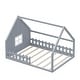 preview thumbnail 9 of 28, Wood Full Size House Floor Bed with Window,Fence and LED Lights