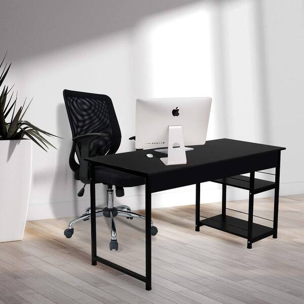 pas afkom bleg Computer Desk Office Desk W Side 2 Tiers Shelf Professional Wood Table  Plain Table Personal Work Station Lap desk Side Rack - Overstock - 34284266