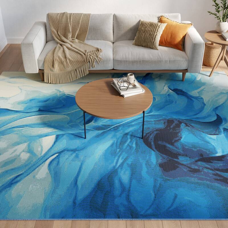 Nourison Color Splash Indoor/Outdoor Blue Abstract Area Rug