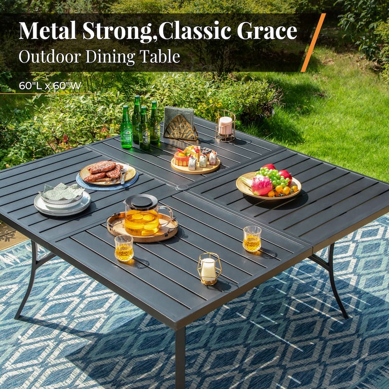 MAISON ARTS 9-Piece Patio Dining Set, 60 Inch Square Metal Table and 8 Textilene Dining Chairs