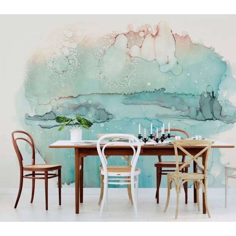 GK Wall Design Brush Soft Blue Splash Abstract Modern Removable Wallpaper