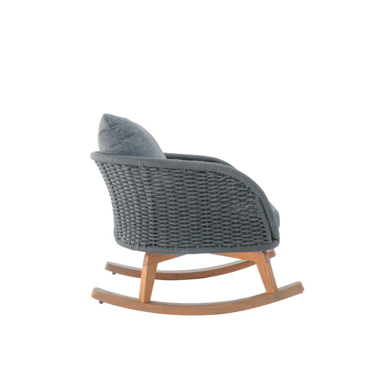 Modern Wicker Rocking Chair – Neutral Beige Finish with Plush Polyester Cushions & Sturdy Wooden Frame.