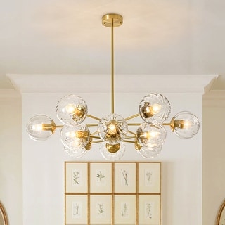 Glam 2-Tier Clear Ribbed Glass Bubble Sputnik Chandelier 35.4in