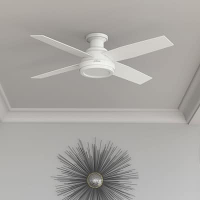 Hunter Fan Dempsey Collection 52-inch Low Profile Brushed Nickel Ceiling Fan with 4 Black/Chocolate Oak Reversible Blades