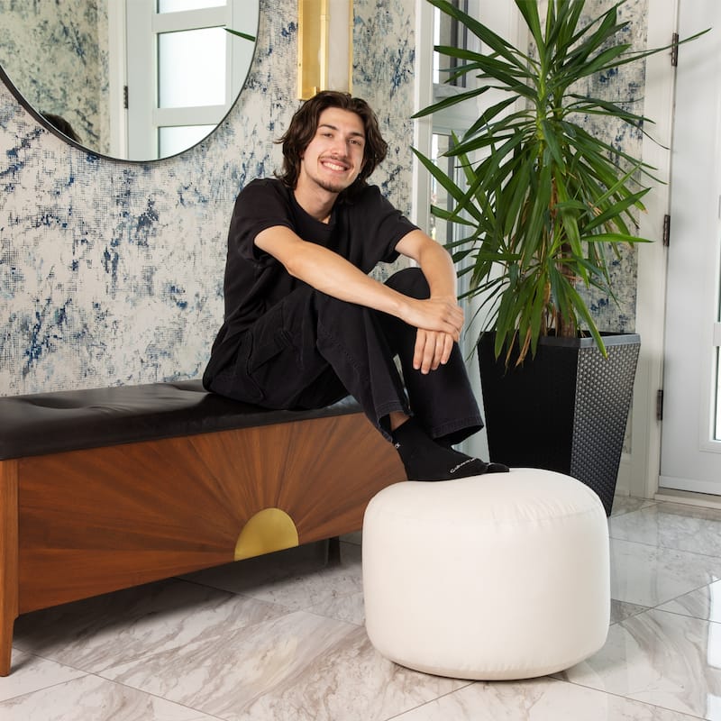 Belgique Velvety Indoor Pouf by Gouchee Home - Off White