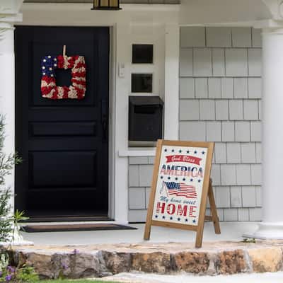 Glitzhome 24"L Wooden Patriotic Americana Wall Hanging Sign Porch Decor - 24 x 15