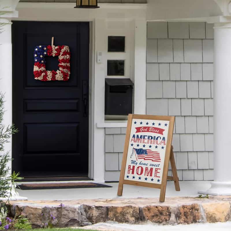 Glitzhome 24"L Wooden Patriotic Americana Wall Hanging Sign Porch Decor - 24 x 15