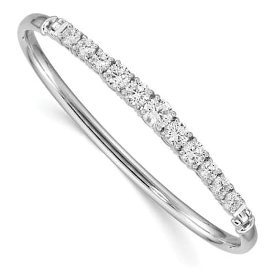 Curata 925 Sterling Silver Rhodium Plated Graduated CZ Cubic Zirconia Simulated Diamond Hinged Cuff Stackable Bangle Bracelet