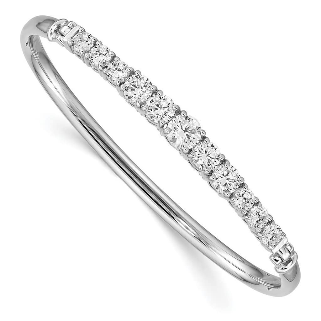 Curata 925 Sterling Silver Rhodium Plated 7" 4mm Graduated CZ Cubic Zirconia Hinged Bangle Bracelet