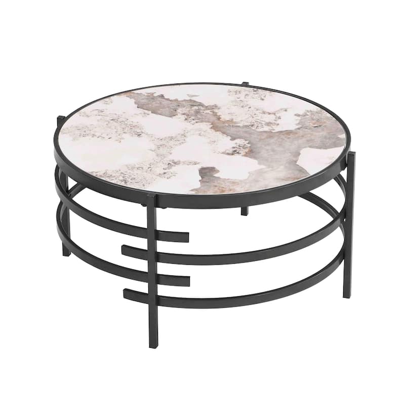 32.48'' Chrome Round Coffee Table with Sintered Stone Top