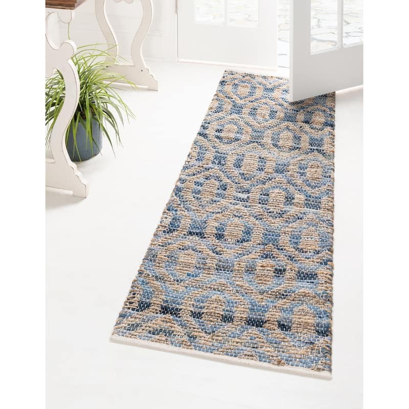 Braided Dosa Collection Area Rug - 1'2"x10' - Blue-Natural