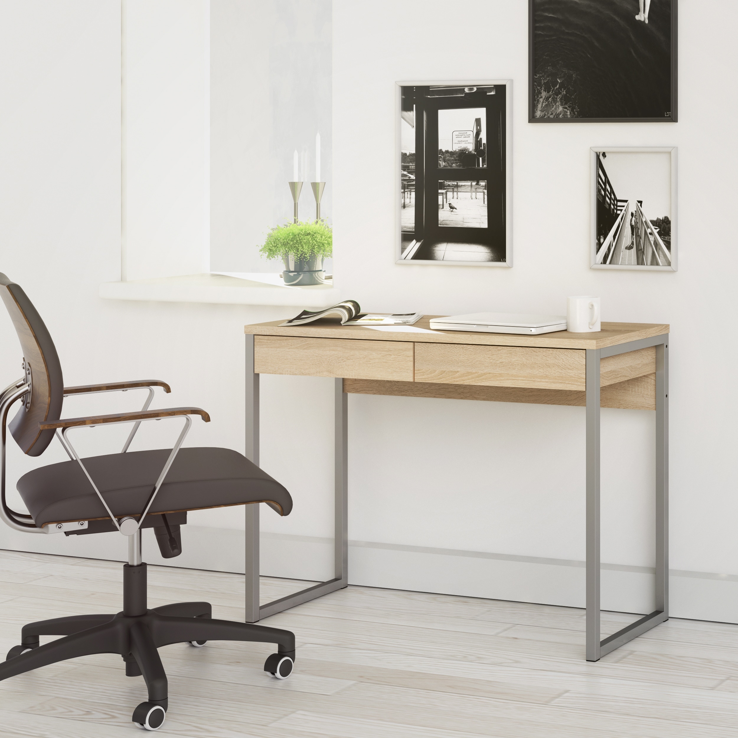 Sheffield 2 drawer 1115mm desk black outlet and walnut
