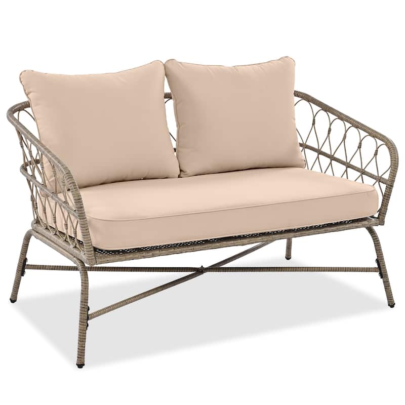 Patio Conversation Set 4 Pieces Patio Furniture Set Wicker with Removable Cushions, Loveseats and Dining Table