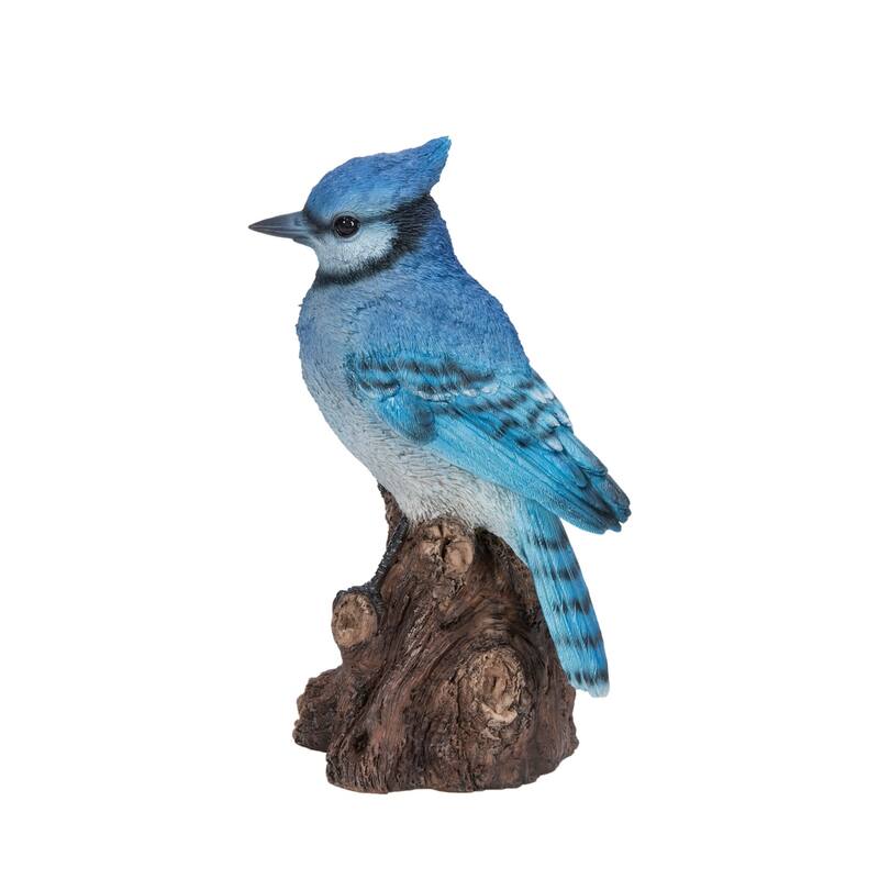 6.5" Blue White Motion Activated Singing Blue Jay Stump Figurine