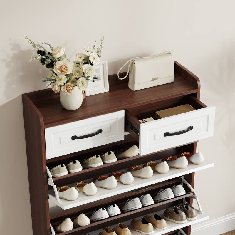 Shoe Cabinet With 3 Doors 2 Drawers, Large Space For Storage