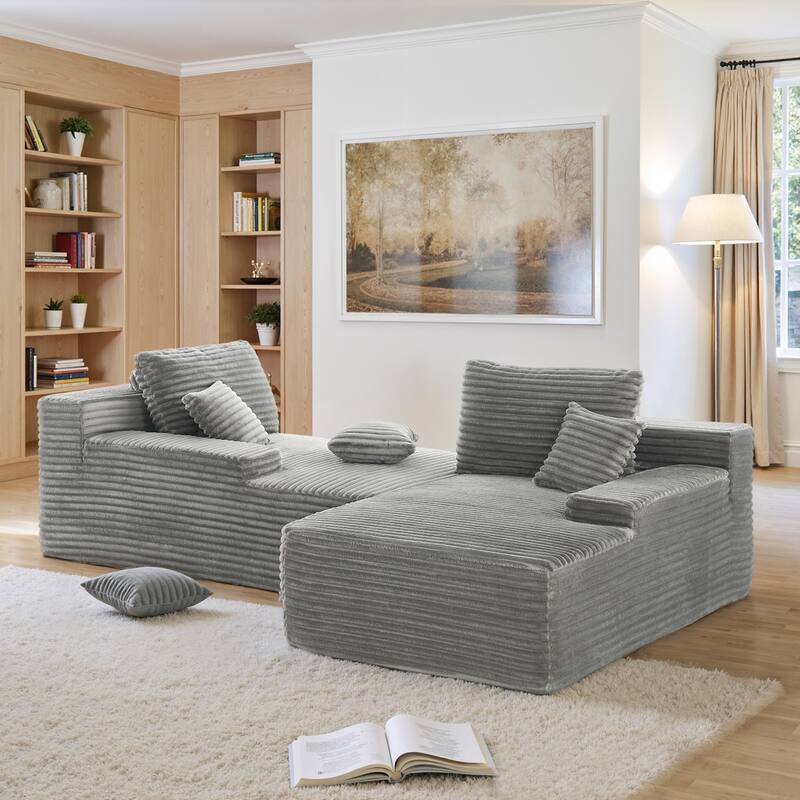 2 - Piece Upholstered Sectional Couch Sleeper Sofa L-Shape Chaise with Pillow