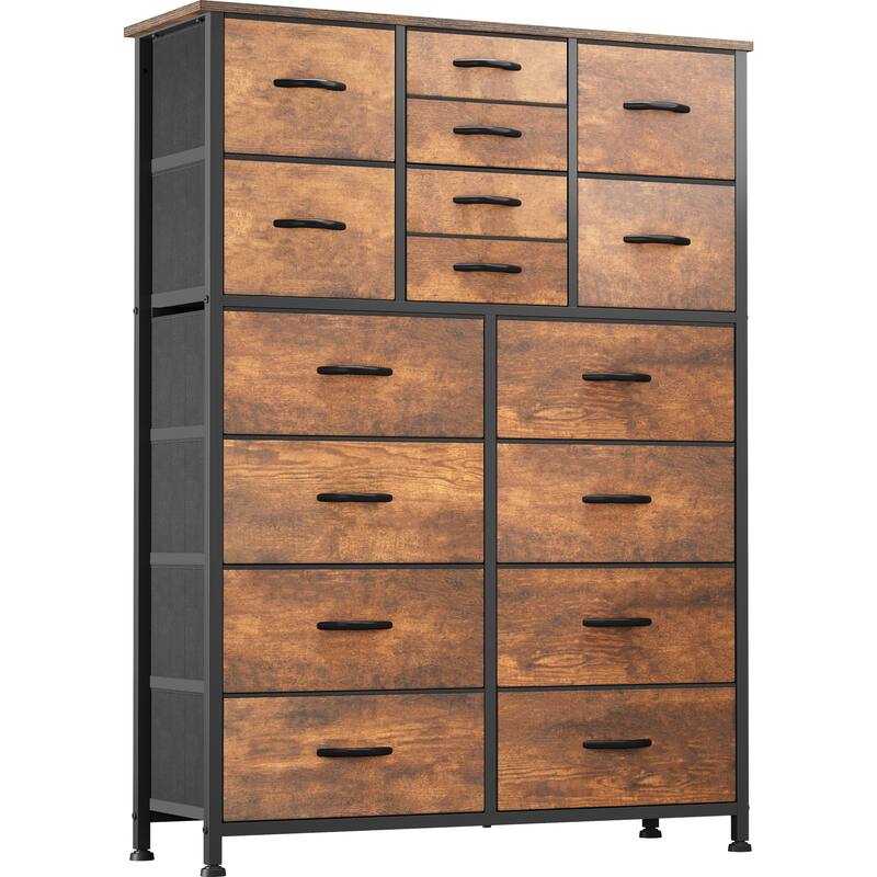Moasis 16-drawer Dresser Chest with Metal Frame, Wood Tabletop