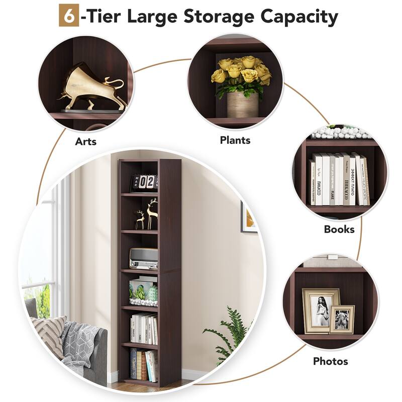6-tier Modern Narrow Tall Bookcase Bookshelf