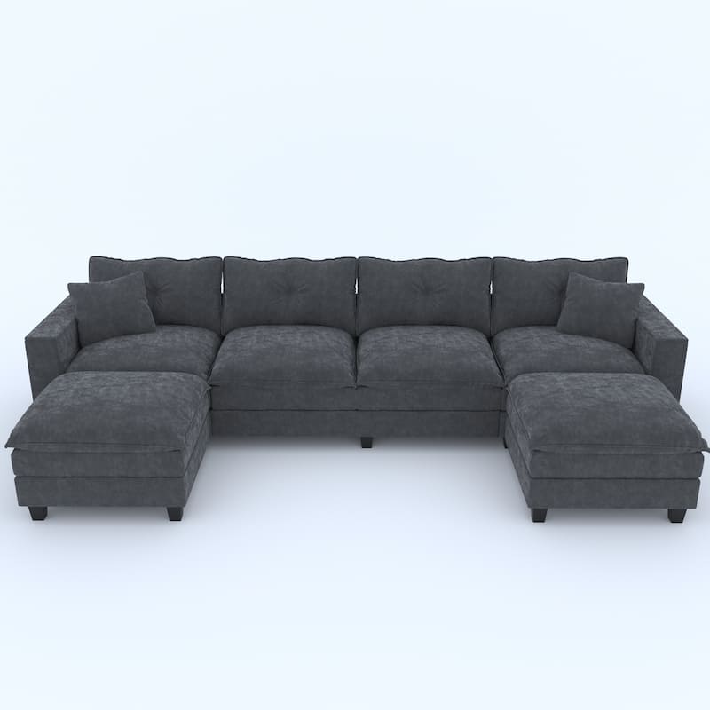 GDFStudio - Elara Luxe 137'' U-Shaped Corner Couch with Armrest Storage, Deep Seat Comfy Chenille for Living Room