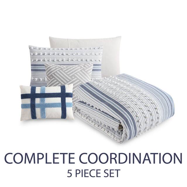 Anahita 100% Cotton Clipped Dot Stripe Jacquard 5-Piece Bedding Comforter Set