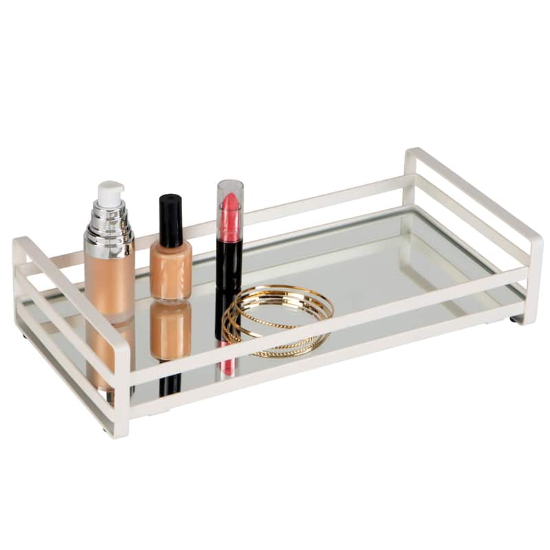 Home Details Slim Flat Wired Rails Vanity Tray - Silver - 12.8"x 6.5"x 2.7"