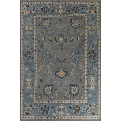 Hand Knotted Oriental 100% Wool Carpet Transitional All-Over Greys & Charcoal Oushak Area Rug - 11' 7'' X 7' 11''