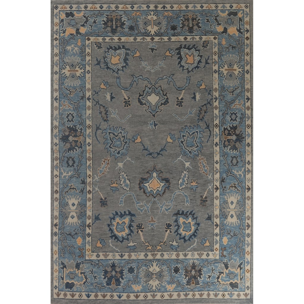 Hand Knotted Oriental 100% Wool Carpet Transitional All-Over Greys & Charcoal Oushak Area Rug - 11' 7'' X 7' 11''
