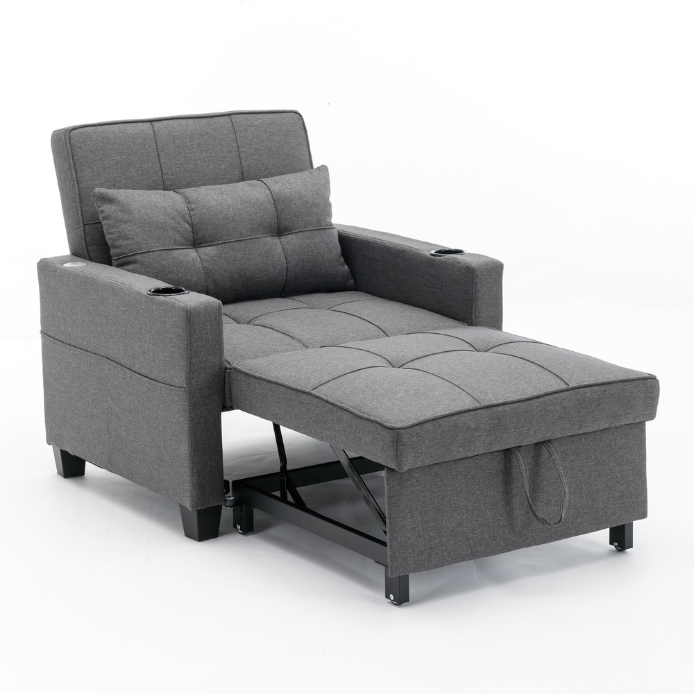 Dark Grey 68.12" Linen 3-in-1 Single Convertible Pull Out Sofa with USB Ports and Wear-resistantfor Living Room