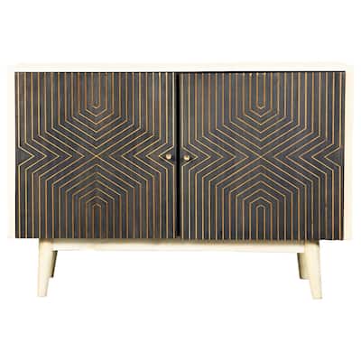 43 Inch 2 Door Accent Sideboard Console Cabinet, Metal Knobs, Dark Brown