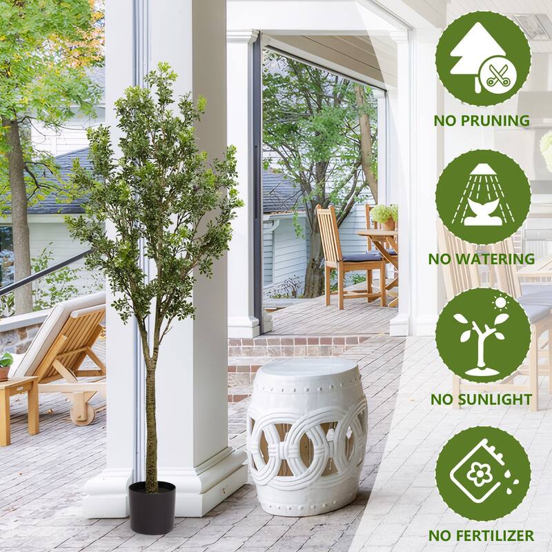 6 FT Artificial Milan Leaf Tree, Fake Potted Milan Leaf Tree with Realistic Leaves, Greenery Potted Plant for Home - Green