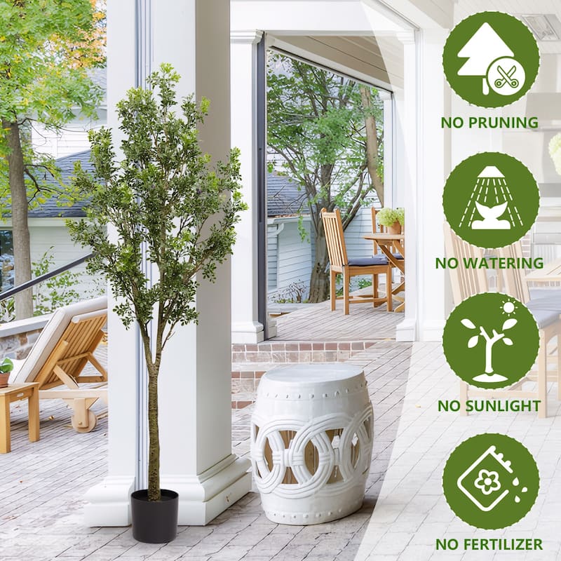 GDFStudio - Lucas 6FT Artificial Tree in Thermoplastic Foliage with Sturdy Trunk and Interlocking Roots