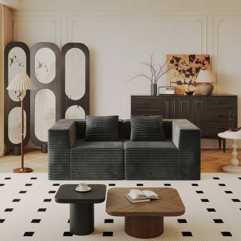 Modular Sectional 2-Seat Couches for Living Room, Compression Sofa, Floor Boneless Upholstered Couches, No Assembly